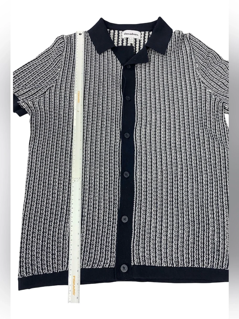 Threadbare Men’s XL Navy & White Textured Knit Button Front Polo Sweater Shirt